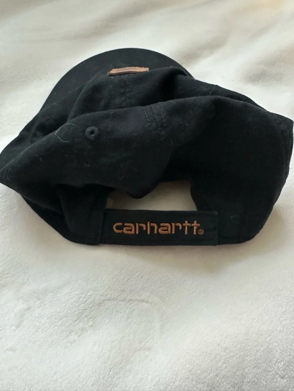 Carhartt Black Canvas Cap with Brown Leather Logo Patch
